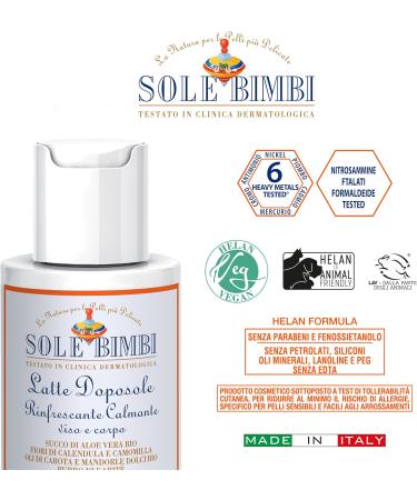 Helan Zool Bimbi Soothing aftersun lotion for children vitamin E aloe vera calendula moisturizing aftersun with jojoba oil olive oil soothing body lotion chamomile Made in Italy 200 ml - Buy Online on GoSupps.com