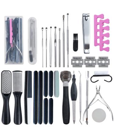 31Pcs Foot & Hand File Pedicure Tools Kit for Dead Skin Remove  Nail Maintain with Cleaning Storage Box for Men Women Salon or Home Best Gift