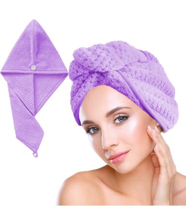 Hair turban turban towel with button microfiber towel for head and long hair (purple)