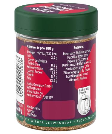 Fuchs Gourmet Selection Asia Tandoori Masala - Refillable Spice Mix for Meat & Vegan Dishes 80g - Buy Online on GoSupps.com