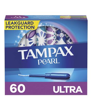 Tampax Pearl Tampons with LeakGuard Braid Ultra Absorbency Unscented 60 Count 60 Count Ultra