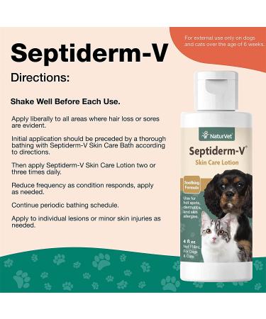 NaturVet Septiderm-V Skin Care Lotion for Dogs & Cats - Pet Health Supplement for Dermatitis, Allergies, Hot Spots, Rashes - 4 Oz - Buy Online on GoSupps.com