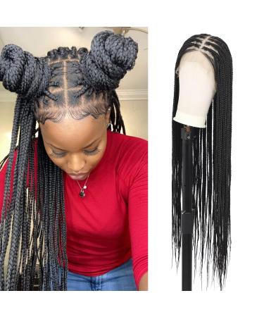Lexqui 36 Inch HD Lace Front Box Braided Wig for Women - Long Black Synthetic Full Lace Frontal Braiding Wig with Baby Hair - Buy Online on GoSupps.com