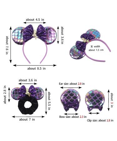 Zhezesmila Mermaid Purple Mouse Ears Headband, Hair Clips & Scrunchies Set for Girls & Women - Birthday Party Hair Accessories - Buy Online on GoSupps.com
