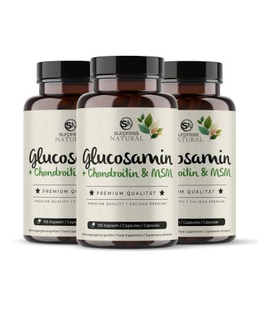 Surpresa Natural Glucosamin Chondroitin & MSM high dose 4500mg daily dose 1 monthly supply laboratory test 195 capsules glucosamine + chondroitin & msm 195 piece (3 Pack)