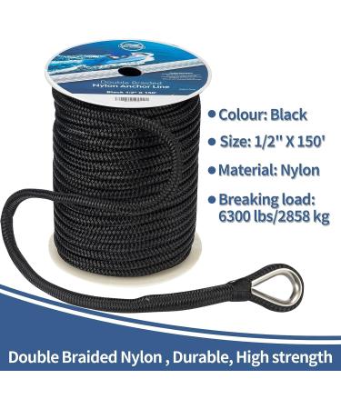 1/2-Inch x 100-Feet Black Double Braided Nylon Anchor Line with Stainless Thimble - Buy Online on GoSupps.com