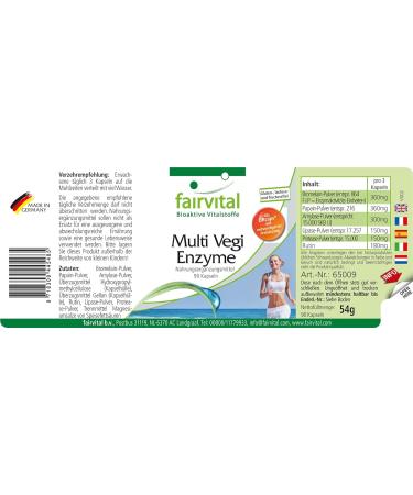 Fairvital Multi Vegi Enzymes - 100% Vegetable Enzyme Complex with Bromelain Papain Amylase Lipase Protease Rutin - 90 DRCAPS for Delayed Release | Shop Internationally - Buy Online on GoSupps.com