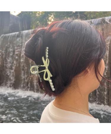 VOCOSTE Hair Clip Classic Faux Pearl Bow Hair Clip for Women Gold Tone - Buy Online on GoSupps.com