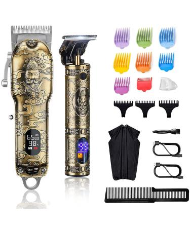 Suttik Hair Clippers for Men, Professional Clippers and Trimmers Set, Cordless Barber Clippers for Hair Cutting, Beard Trimmer Hair Cutting Kit with T-Blade Hair Trimmer, LED Display, Gift for Men Gold