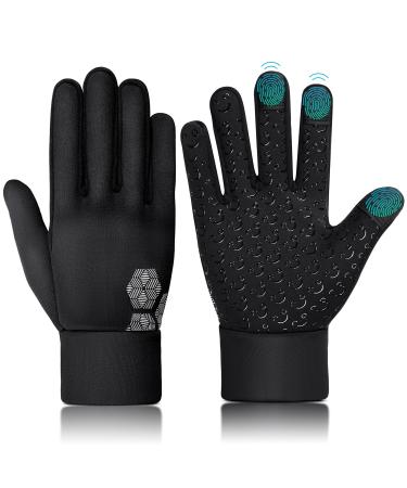 Aotow children gloves winter thermo running gloves - touchscreen bicycle gloves warm children's gloves warm bike glove windproof black riding gloves for 4-12 years child young girl