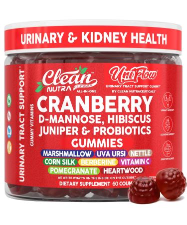 Clean Nutra UriFlow Urinary Tract Gummies with Cranberry D-Mannose Pomegranate Uva Ursi Nettle Berberine Probiotics Vitamin C Marshmallow Corn Silk Hibiscus Juniper for UTI Support Capsules Supplement