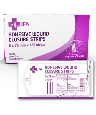 JFA Medical Set of 150 Wound Closure Strips - Staple Plasters & Suture Material (6x75mm) | International Shipping Available - Buy Online on GoSupps.com