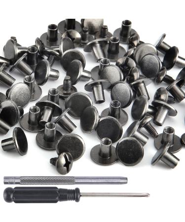 YORANYO 100 Sets Gun Metal Round Flat Head Chicago Screws for Leather Chicago Rivets Kit Button Studs Leather Rivets Chicago Screw for Leather Crafting Clothing Shoes Belts Bags 25/64 Inch