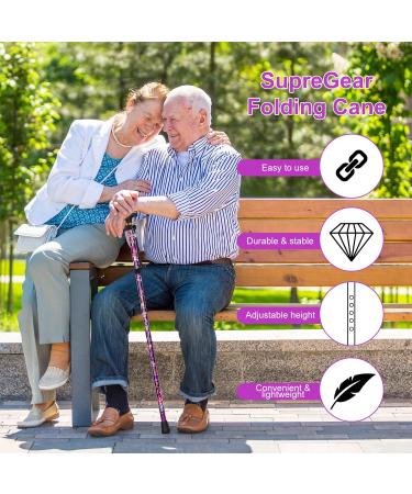 Supregear Folding Walking Stick - Adjustable & Lightweight Collapsible Walking Aid for Elderly - Purple Floral Design - Buy Online on GoSupps.com