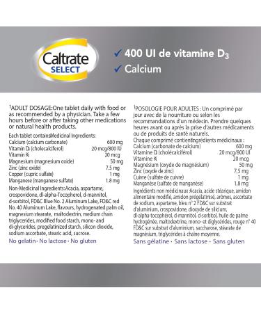 Caltrate Select (50 Count) Bone Health Supplement 600 mg Calcium Vitamin D3 50 count (Pack of 1) - Buy Online on GoSupps.com
