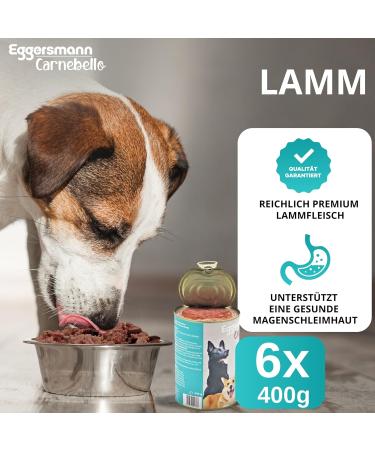 Eggersmann Carnebello - Wet dog food with lamb (6 x 400 g) - Complete food for adult dogs - Tasty and premium wet food for dogs - Buy Online on GoSupps.com