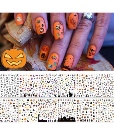 1500+ Patterns Halloween Nail Art Stickers Decals EBANKU 3D Self-Adhesive Nail Sticker Halloween Pumpkin Spider Bat Grave Manicure Sticker for Women Nail Art Decorations (12 Sheets)
