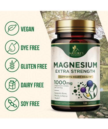 Magnesium Mineral Supplement 1000 mg - High Potency Magnesium Citrate for Bone Heart Health Nerves & Muscle Support Nature's Magnesium Complex for Whole Body Support Bottled in USA - 120 Capsules 120 Count (Pack of 1) - Buy Online on GoSupps.com