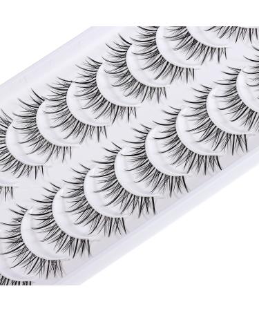 Outopen Manga Lashes 10 Pairs Pack - Japanese Anime & Korean Asian Style | Natural Look, Wispy Spiky, Short Fake Eyelashes with Clear Band - C-Clear Band Y6 | 8-13mm - Buy Online on GoSupps.com