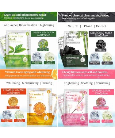 mercham 8 Pcs Sheet Face Mask Pure Natural Plant Extracts Hydrating Moisturizing Deep Cleansing Pores Nourishing Anti-aging Sheet Masks Multipack for All Skin Types Face Masks Skincare - Buy Online on GoSupps.com