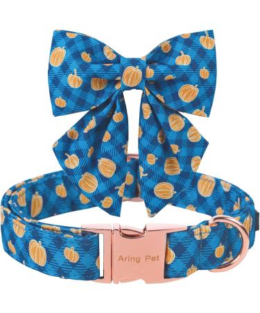 Aring Pet Pumpkin Dog Halsband - X-Small Halloween Cotton Plaid Collar with Sailor Fly & Metal Buckle | Cute Blue Pumpkin Design - Buy Online on GoSupps.com