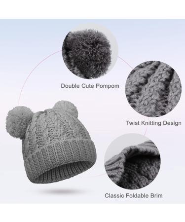 Baby Girls Double Pom Pom Bobble Hat - Toddler Winter Beanie for Kids 1-6Y, Grey - Buy Online on GoSupps.com