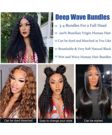 10A Brazilian Deep Wave Human Hair Bundles - 18 20 22 Inch | 100% Virgin Unprocessed Hair - Natural Black Wet and Wavy 3 Bundles - Buy Online on GoSupps.com