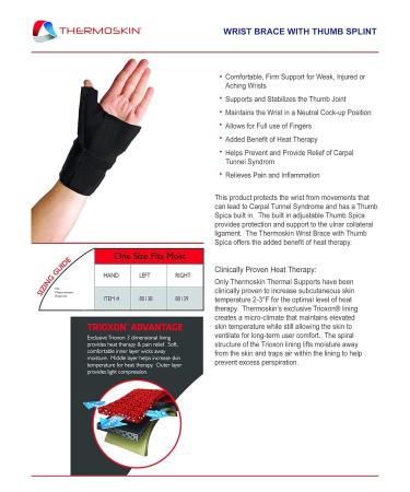 Thermoskin Wrist Brace with Thumb Splint - Right Hand Black | Best Support & Pain Relief - Buy Online on GoSupps.com