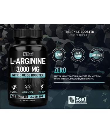 Maximum Strength L-Arginine 3000mg Tablets | Nitric Oxide Booster for Muscle Growth, Energy & Vascular Function - 150 Count - Buy Online on GoSupps.com