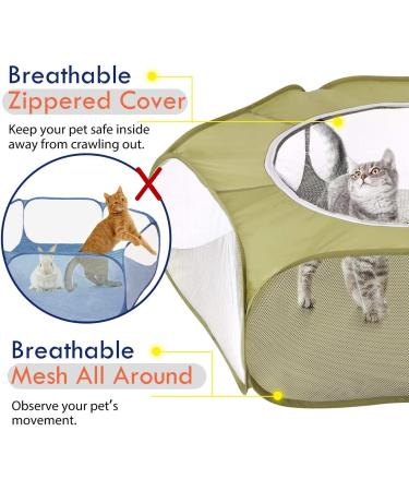 Pawaboo Small Animals Playpen - Waterproof Pet Cage Tent with Breathable Cover, Indoor/Outdoor Fence for Small Pets - Avocado Green - Buy Online on GoSupps.com