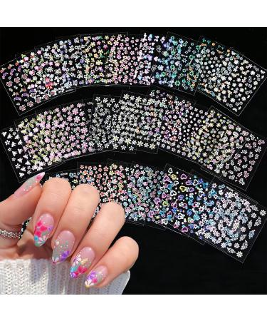 CHANGAR 30 Sheets Flower Nail Art Stickers 3D Self-Adhesive Colorful Floral Nail Decals Cute Design Nail Supplies for Women Manicure DIY