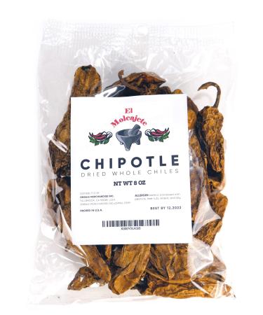 Whole Dried Chipotle Meco Chile 8 oz  El Molcajete Brand for Mexican Recipes Tamales  Salsa Chili Meats Soups Stews  BBQ 8 Ounce (Pack of 1)