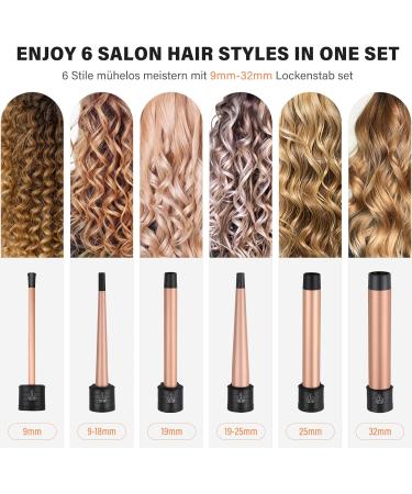 Janelove 6 in 1 Curling Iron | 9-32mm Adjustable Temp 80 C-230 C CURLING IRON for Short Hair with Attachments & Gloves - Buy Online on GoSupps.com