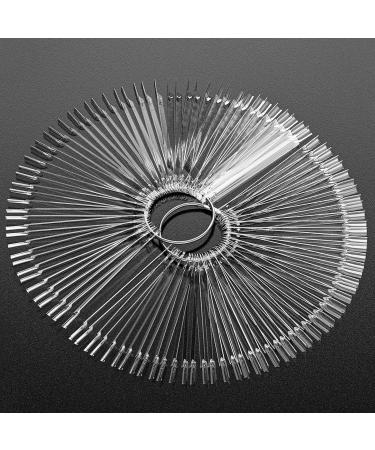 100pcs Fan-shaped Nail Swatch Sticks, False Fake Nail Art Tips Sticks Polish Gel Salon Display Practice Tools with Metal Split Ring Holder (Clear)