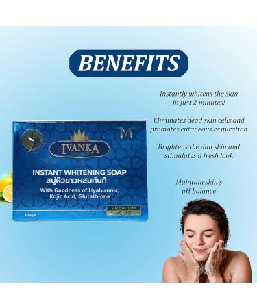 Ivanka Instant Whitening Soap For Men & Women Suitable for All Skin Types Including Sensitive Skin Reduces Hyperpigmentation & Eczema Brightens & Lightens Skin Tone for a Clear Complexion 100g - Buy Online on GoSupps.com