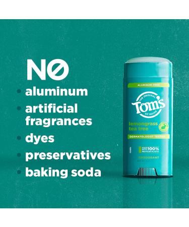 Tom s of Maine Lemongrass Tea Tree Aluminum Free Natural Deodorant For Women & Men | Goes on Clear | Odor & Wetness Protection | Naturally Derived and Moisture-Locking Ingredients | 3.25 oz Lemongrass Tea 3.25 Ounce (Pack of 1) - Buy Online on GoSupps.com