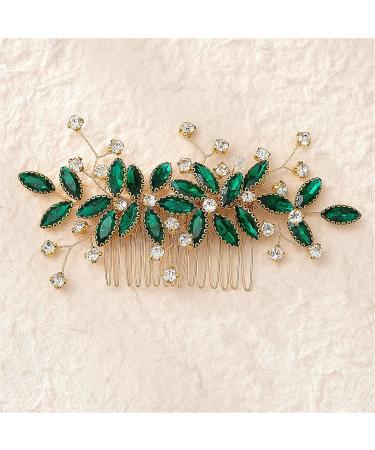 Bridal Hair Comb Hair Accessories Beaded Bangs Side Insert Comb Rhinestone Hair Comb 13.5x6.5cm Green - Buy Online on GoSupps.com