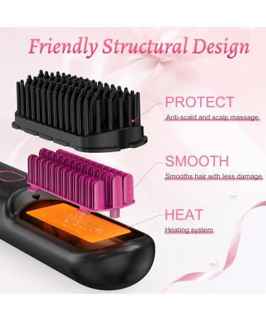 Portable Cordless Hair Straightener Brush - Mini USB Heated Comb with LED Display Anti-Scald Travel-Friendly Includes 2 Hair Clips - Perfect for International Use - Buy Online on GoSupps.com