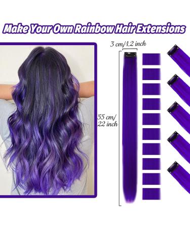 16Pcs Purple Clip in Hair Extensions 22 Inch - Colorful Highlights for Girls & Women - Heat-Resistant Synthetic Hair Accessories - Party Hair Decor - Buy Online on GoSupps.com