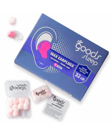 GoodsSleep Soft Wax Earplugs & Travel Case 18 pcs 32 dB