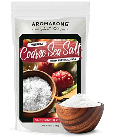Aromasong 100% Natural Sea Salt, Coarse Grain, Large Bulk RESEALABLE Bag, 2.43 LBS, SUN DRIED from the Dead Sea, Unrefined, Gluten Free, Grinder Refill, Pure Sea Salt for Daily Cooking & Pickling Salt