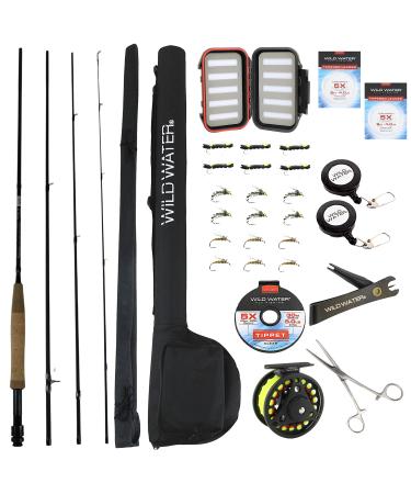 Wild Water Standard Fly Fishing Combo Starter Kit, 3 or 4 Weight 7 Foot Fly  Rod, 4-Piece Graphite Rod with Cork Handle, Accessories, Die Cast Aluminum  Reel, Carrying Case, Fly Box Case