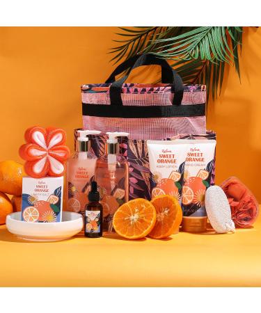 BFFLOVE Sweet Orange Spa Gift Set for Women | 10 Pc Bath Kit with Bath Salt, Massage Oil, Bubble Bath | Spa Tote Bag Included | Ideal Birthday & Party Gifts - Buy Online on GoSupps.com