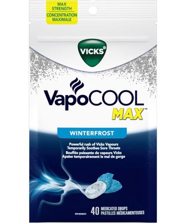 Vicks Vapoinhaler Nasal Decongestant with Soothing Vapors & VapoCOOL Max Medicated Drops for Temporary Cough and Sore Throat Relief Lozenges Winterfrost Flavour 40 Count - Buy Online on GoSupps.com