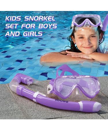 Kids Snorkel Set - Dry Top Snorkel Mask for Boys and Girls - Anti-Fog, Leak-Proof, 180 Panoramic View - Purple Snorkel Kit for Youth - Buy Online on GoSupps.com