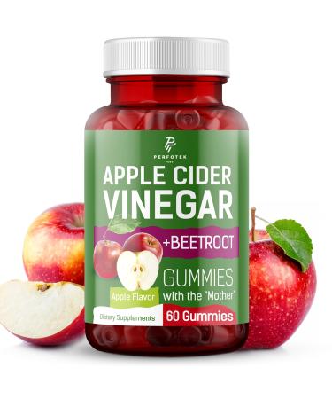 Perfotek Apple Cider Vinegar Gummies - Natural Apple Flavor - Healthy Keto Gummies - Non GMO Vegan Gluten Free - Apple Cider Gummies (60 Pieces) 60 Count