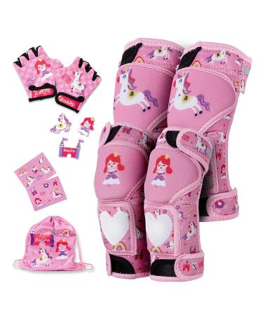 BAZPO Kids Glow in The Dark Knee and Elbow Pads Set - Princess Unicorn Guards (S-Size) | Reflective Skateboard Roller Skate and Bike Pads for Girls 3-5 Years - Buy Online on GoSupps.com