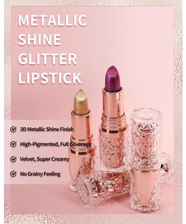 Shimmer Lipstick for Women - Long Lasting Metallic 3D Shine Hydrating Diamond Nude Glitter Lip Balm & Glossy High Impact Color - Nonstick Full-Coverage Makeup - Buy Online on GoSupps.com