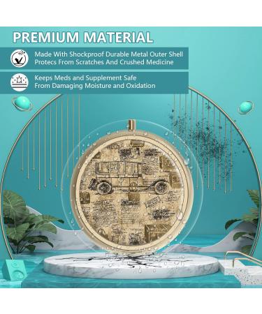 Retro Bronze Pill Can Box with Mirror - 3 Compartment Small Round Container for Vitamins Fish Oil & Supplements | Y-19 Vintage MAP-2 - Buy Online on GoSupps.com