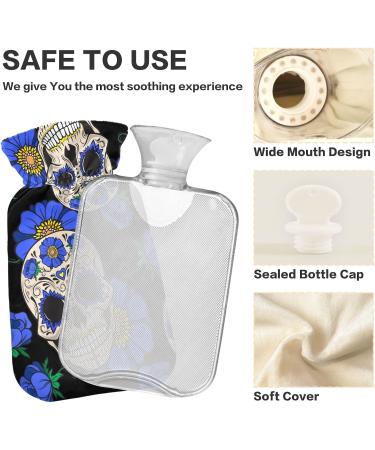 Hot Water Bottles with Sugar Skull & Blue Flowers Cover - 2L Pain Relief Bag for Women Girls & Kids | International Shipping - Buy Online on GoSupps.com